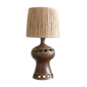 Signed open ceramic lamp, raffia lampshade, 70s