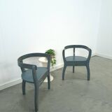 Old wooden blue set of chairs with flowers from Sweden