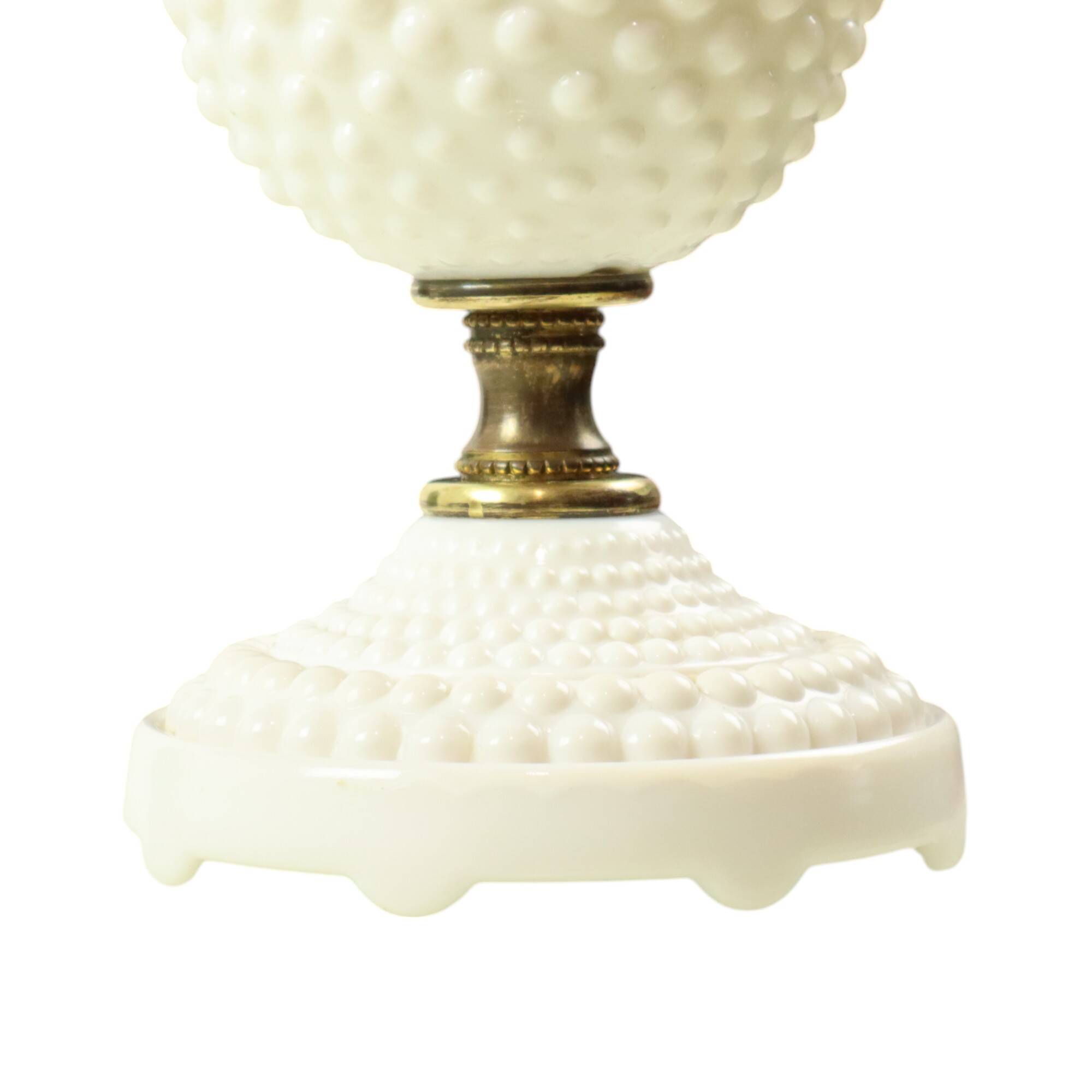 Vintage Table Lamp Frosted Milk Glass Brass Hobnail 1970s