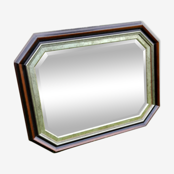 Miroir biseauté octogonal moulures bois et doré 69x89xm