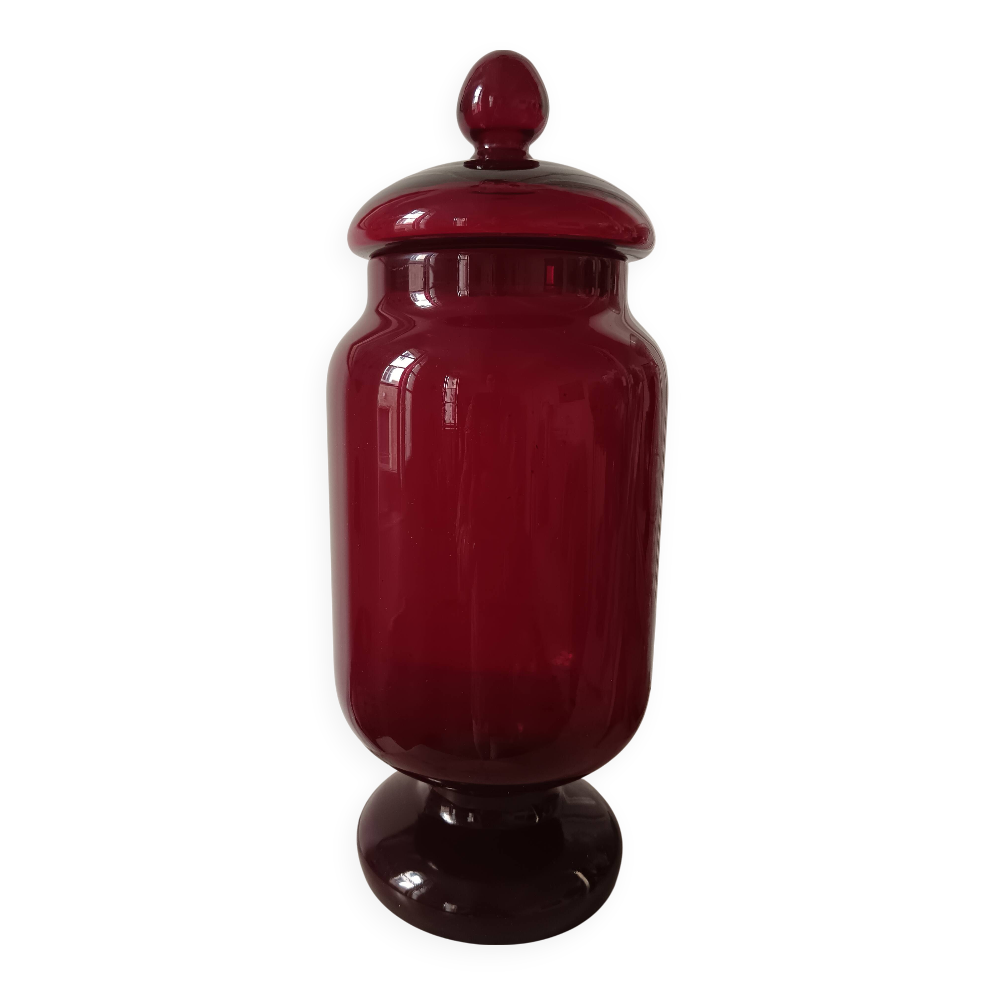 Vintage glass red candy jar