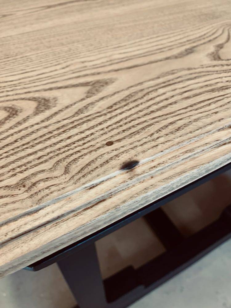 Art Deco dining table with raw wood top