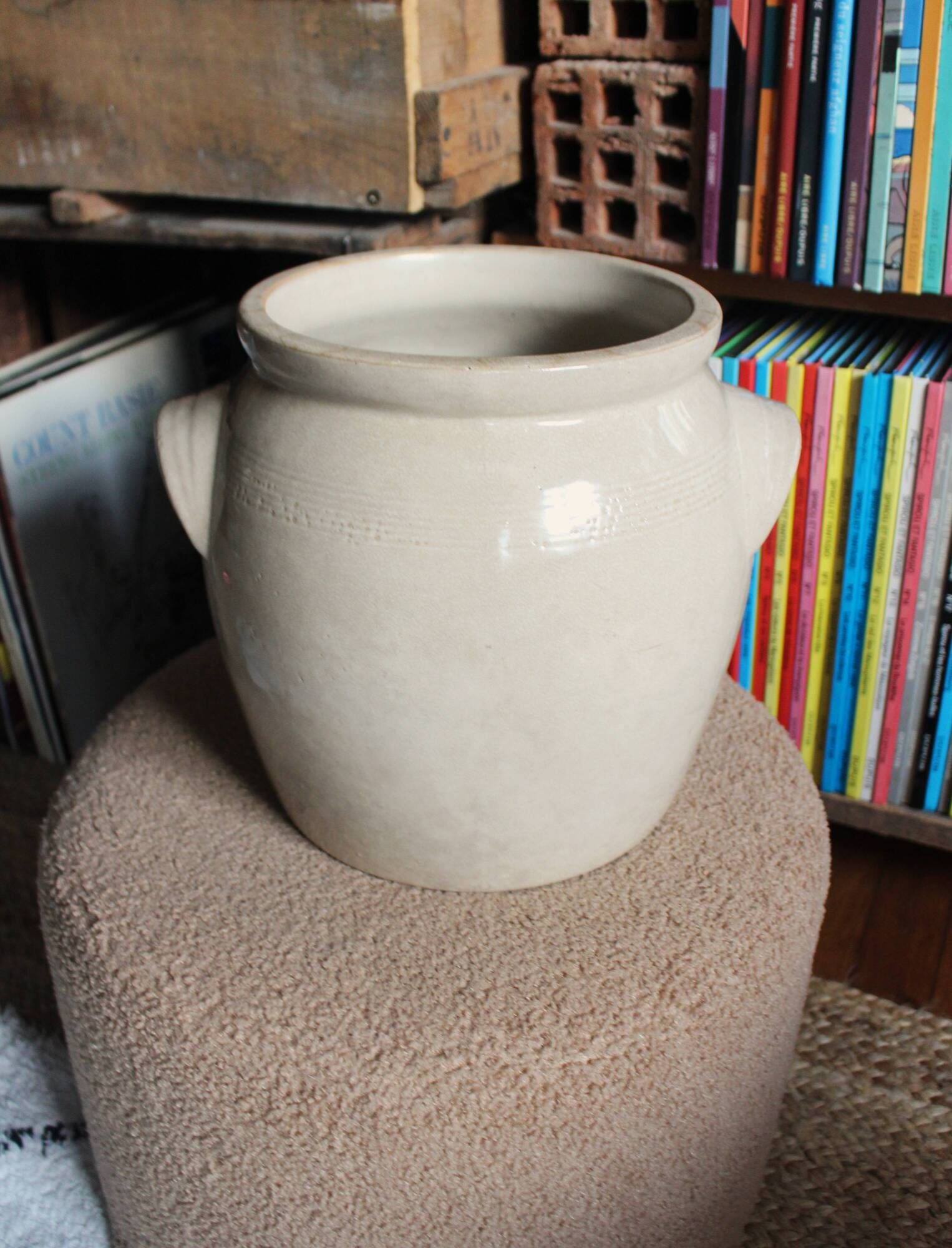 Vase garden pot glazed stoneware with two handles