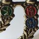 Menorah/Hebrew Candlestick with 7 branches. Astrological signs. Hanukkah. In patinated brass old gold