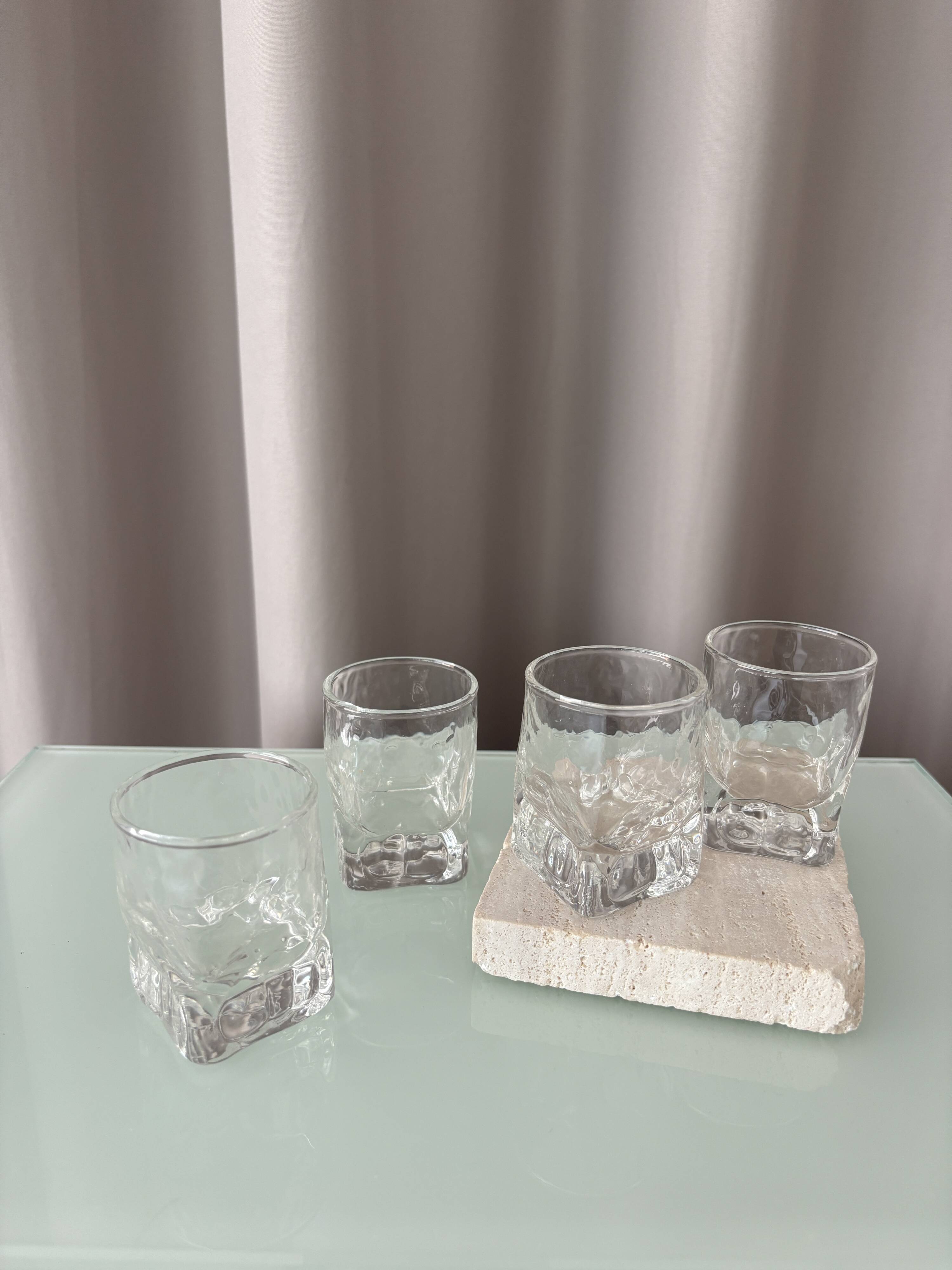 Set of 4 Vintage Brutalist Textured Shot Glasses
