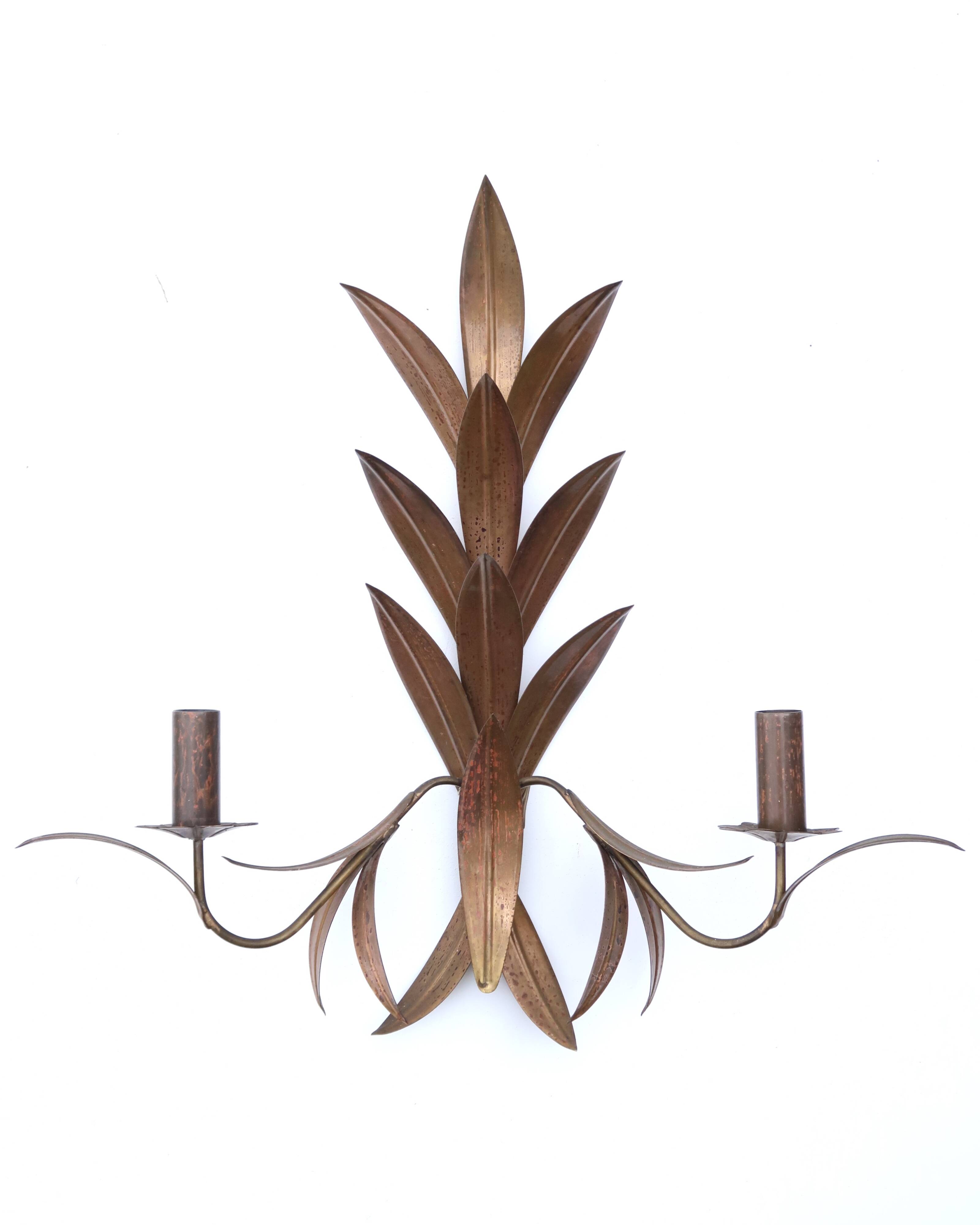 Pair of brass “leaf” wall lights, 1970s