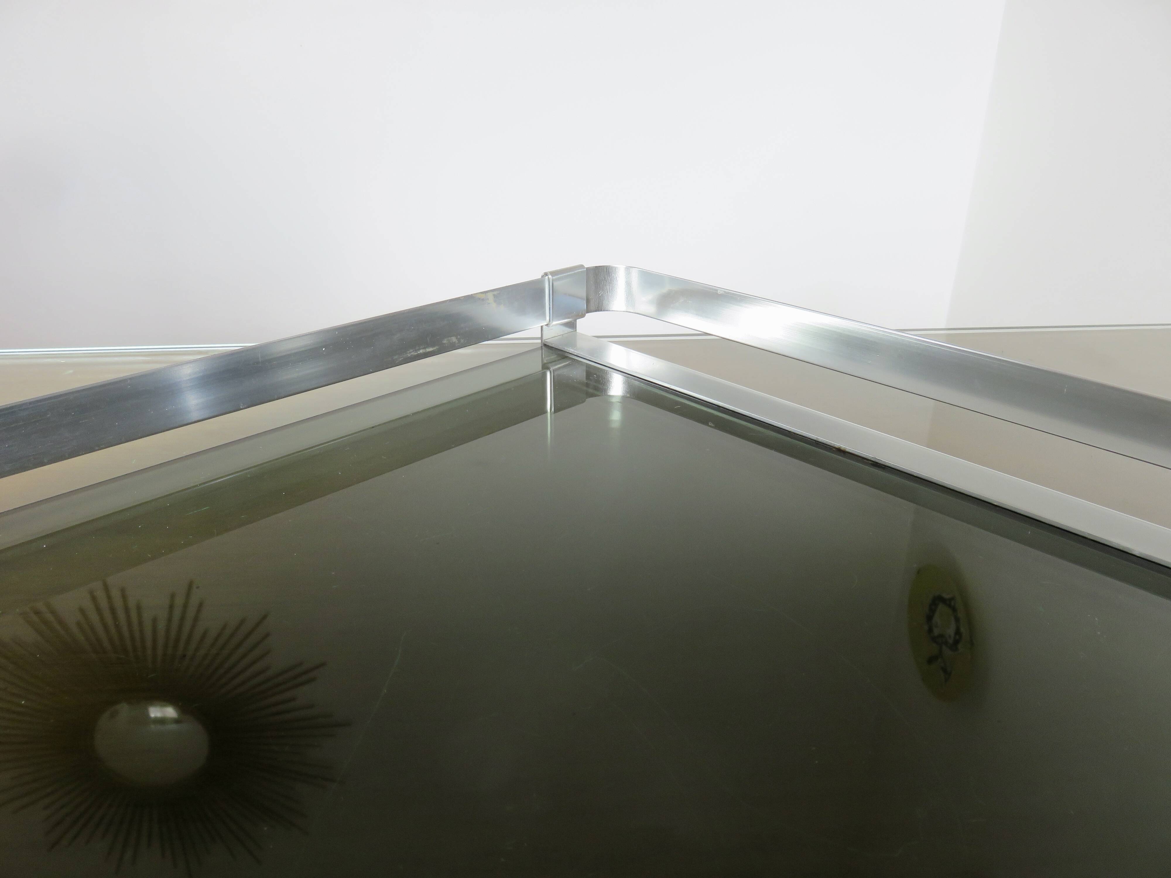 Very large tray, MB Italy for Roche Bobois, aluminum and smoked glass, 70