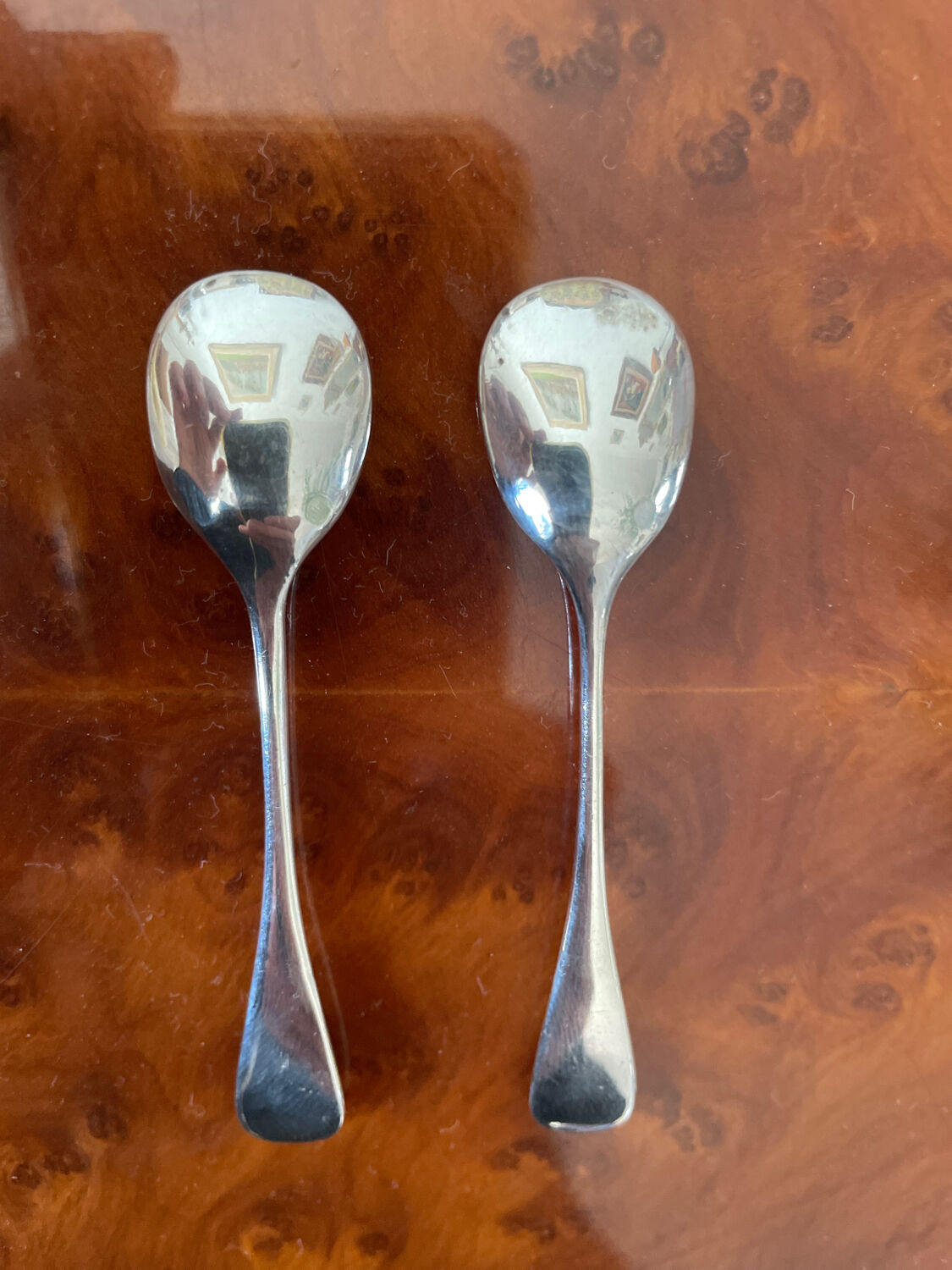 Duo of small salt spoons silver metal.
