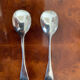 Duo of small salt spoons silver metal.