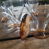8 faceted amber stemmed glasses – French glassware 1950-1960