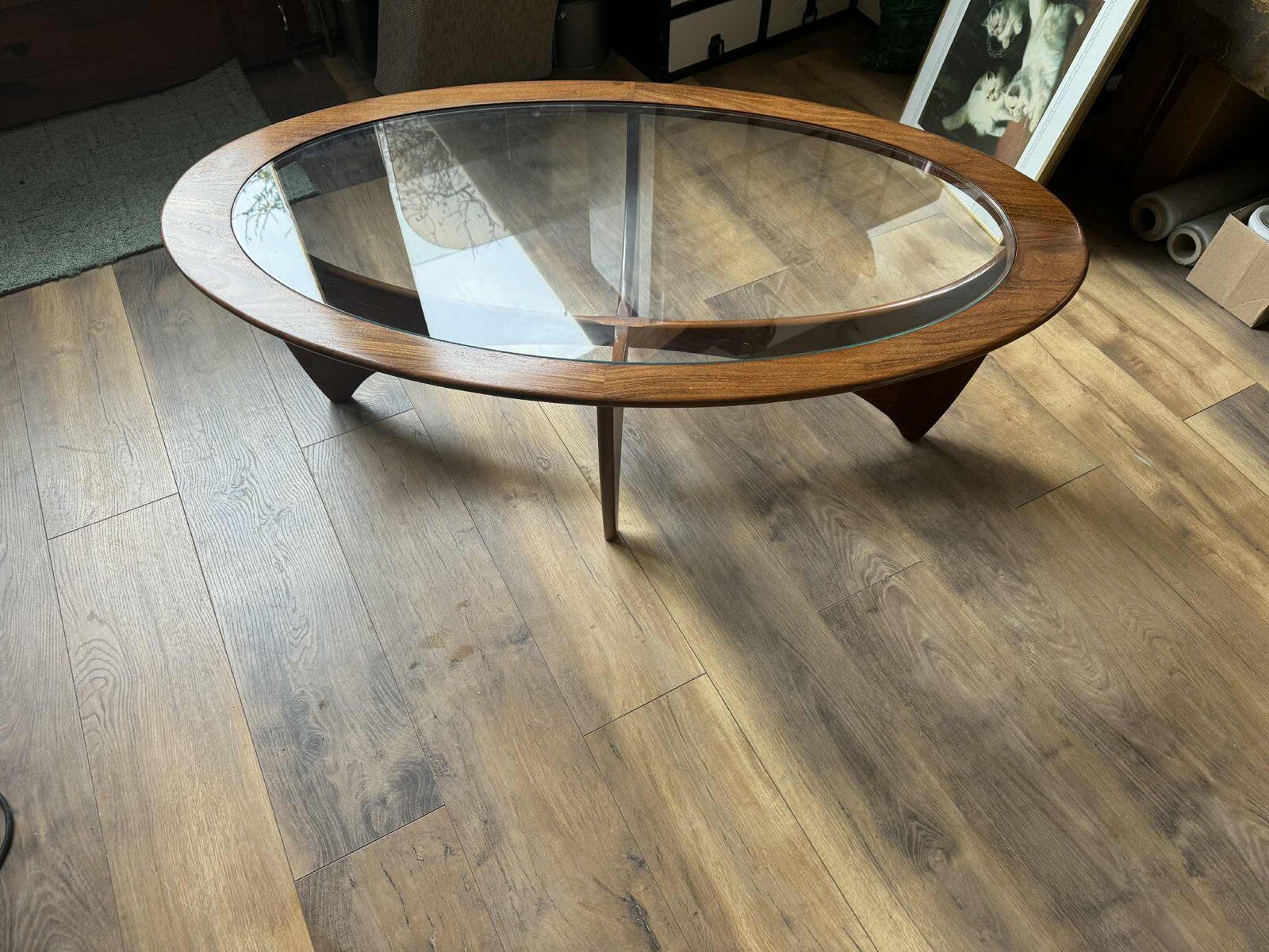 Oval Astro coffee table in teak with glass top by Victor Wilkins for G-Plan, 1960s