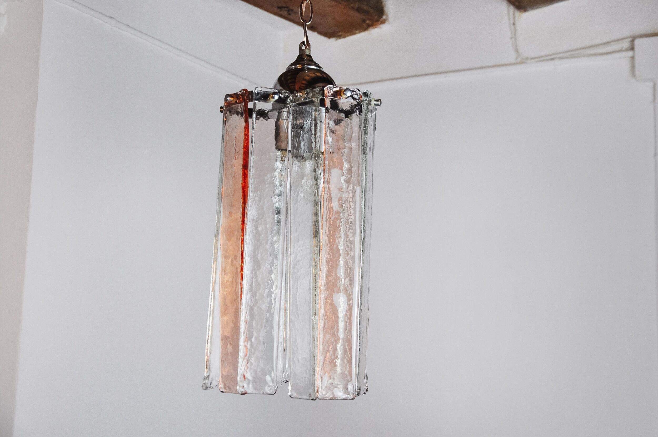 Poliarte chandelier by polished albano, pink and transparent murano glass, italy, 1970