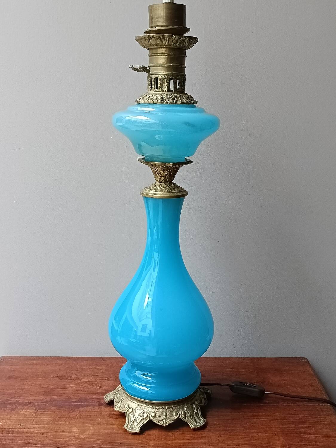 Blue opaline and bronze lamp base