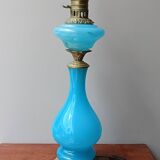Pied de lampe opalin bleu et bronze