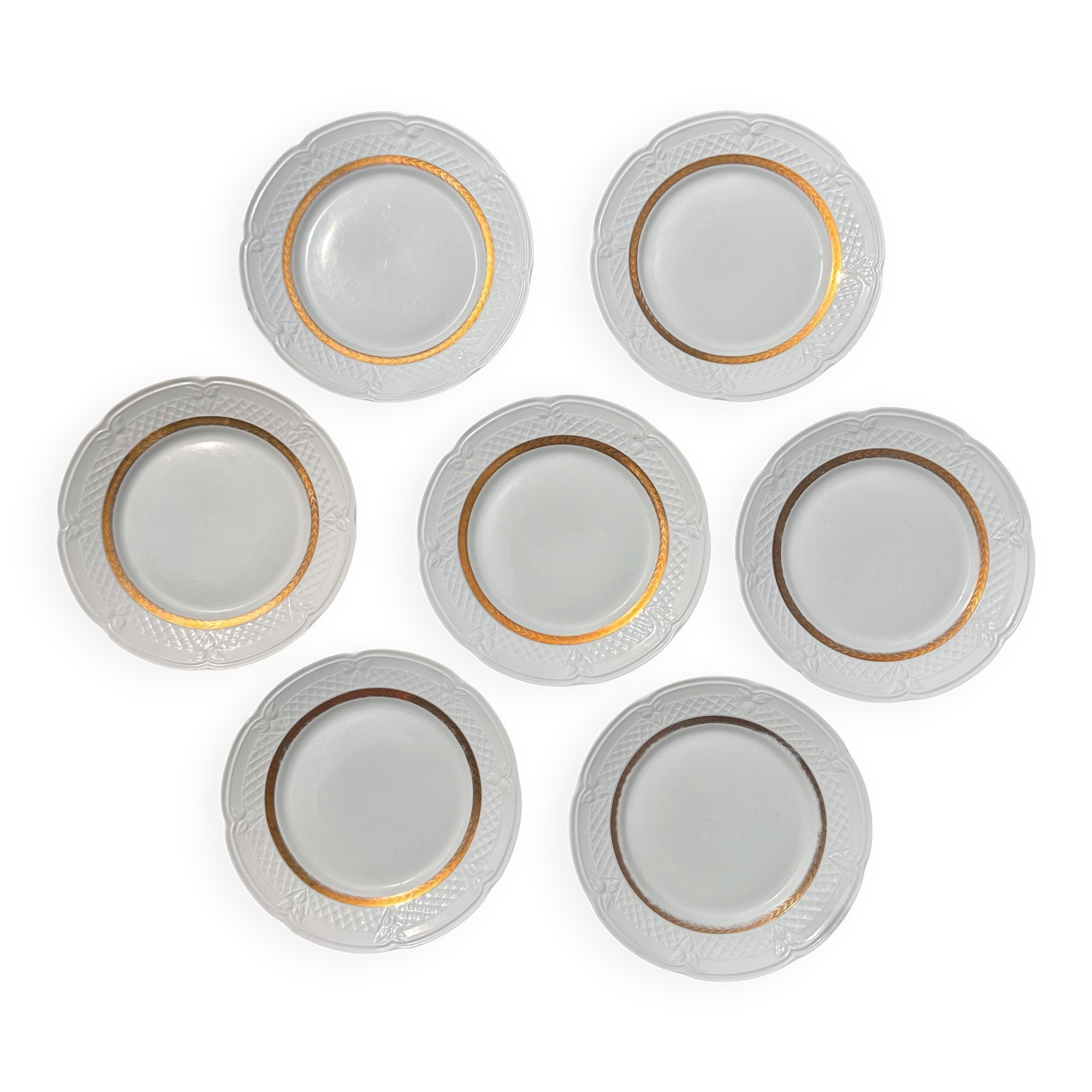 Set of 6 dessert plates in Berry porcelain – White and gold