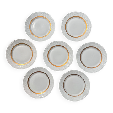 Lot de 6 assiettes à dessert en porcelaine de Berry – Blanc et or