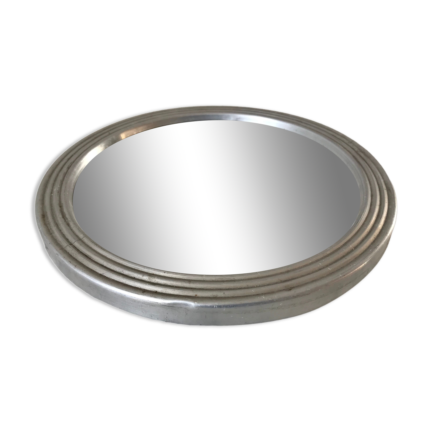 Plateau miroir rond argenté années 50