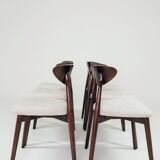 Modern Set of 6 Dining Chairs, Ecru Farbic and Dark walnut beech wood