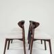 Modern Set of 6 Dining Chairs, Ecru Farbic and Dark walnut beech wood