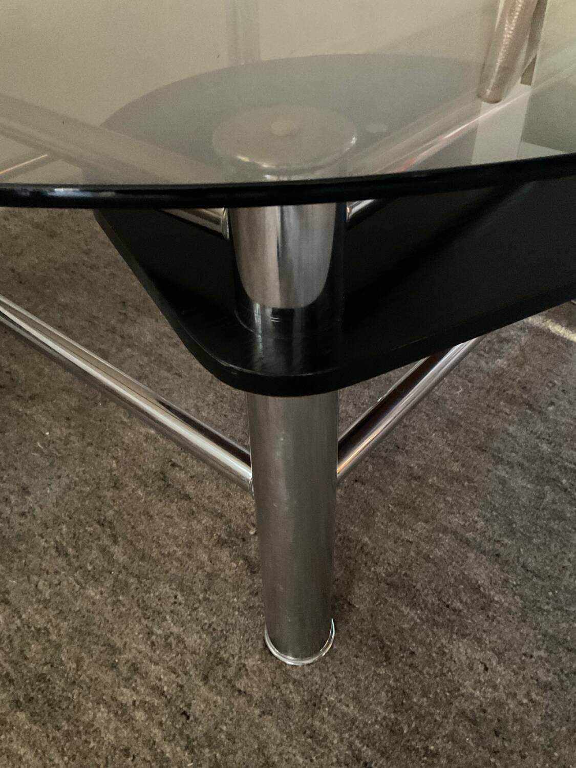 Vintage 1980s coffee table in smoked glass and chrome metal