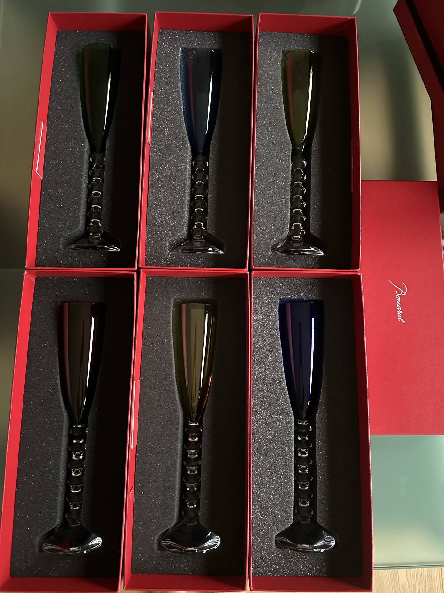 Set of 6 champagne flutes "Véga Flutissimo" in tinted crystal —