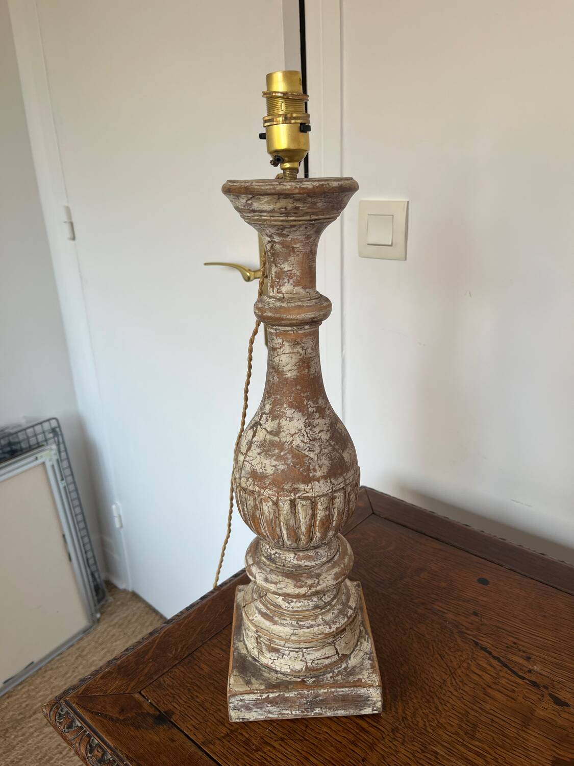 Paire de lampes bois cérusé
