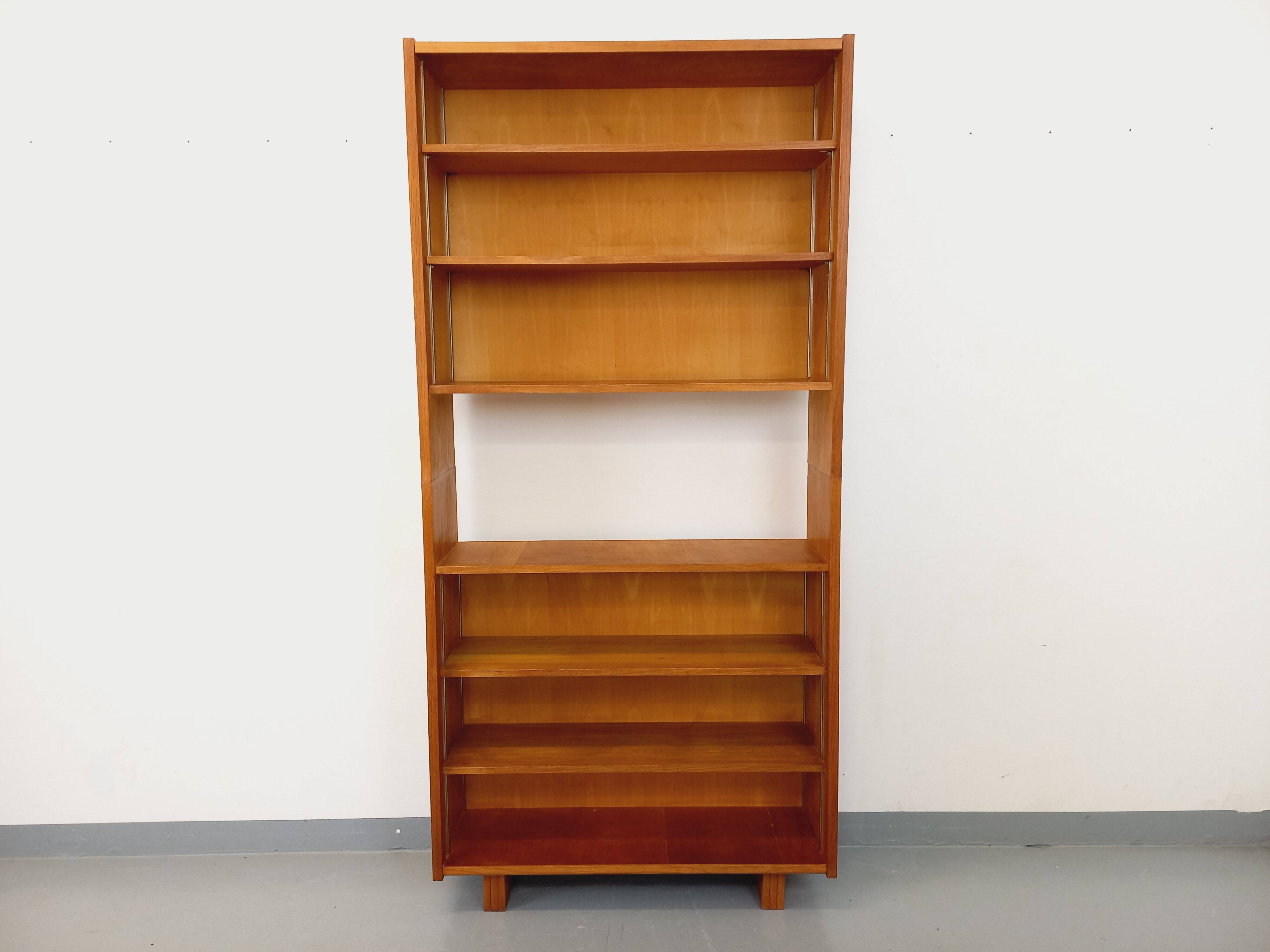 Large vintage oak wood bookcase shelf from the 50s 60s