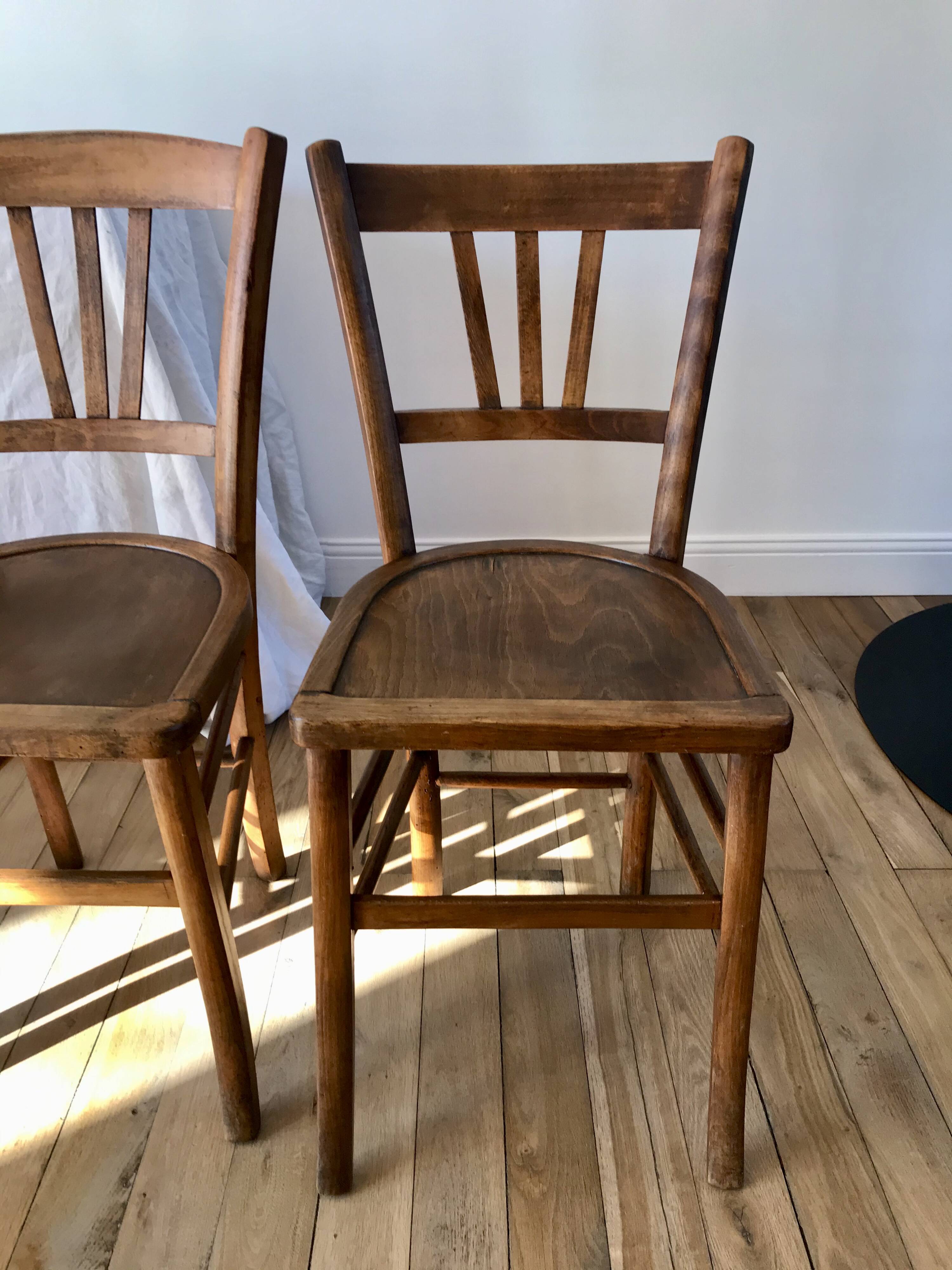 Set of 5 beech wood bistro chairs from the 1950s
