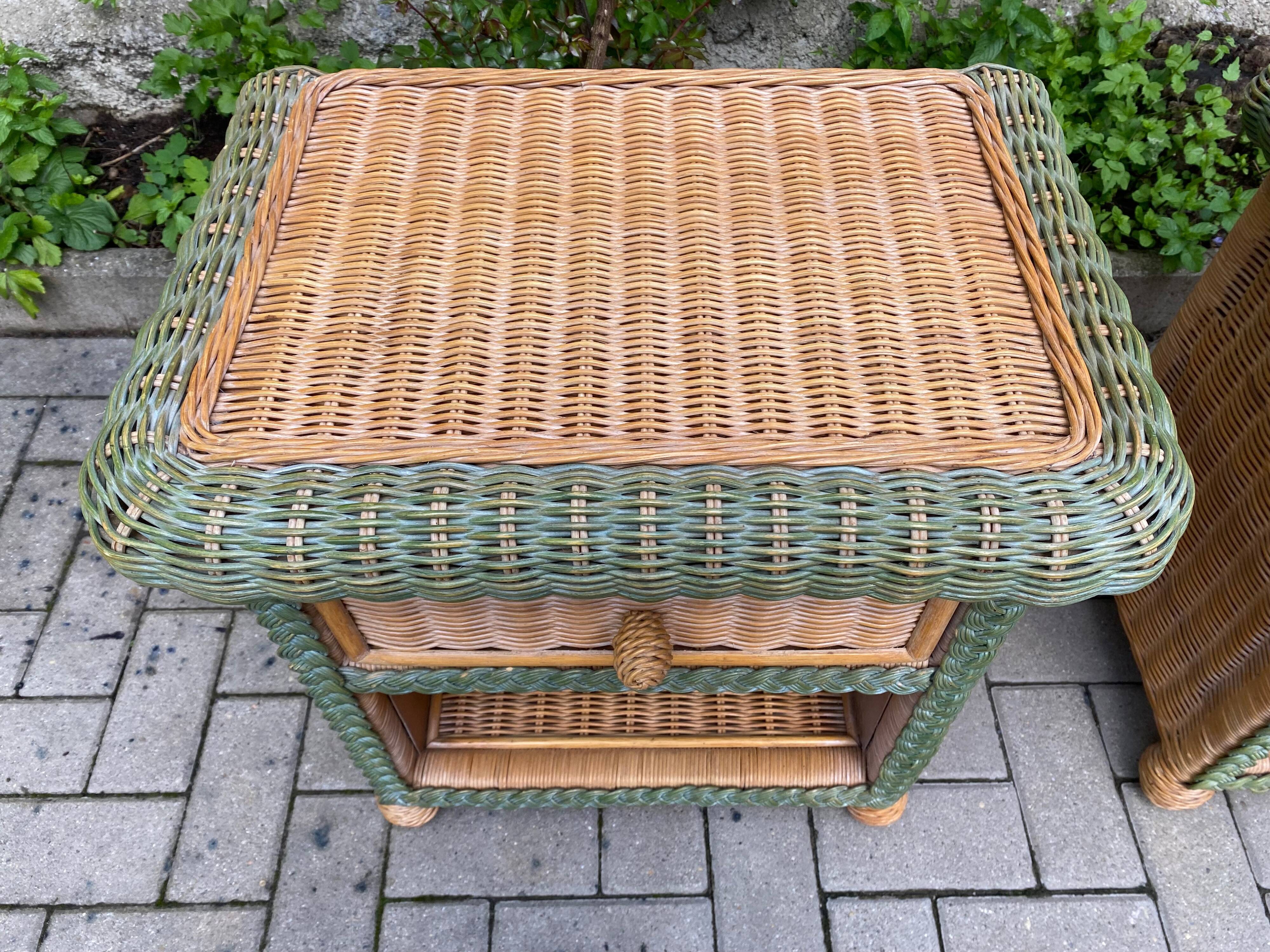 pair of bedside tables in rattan and wicker for rock bobois 1970
