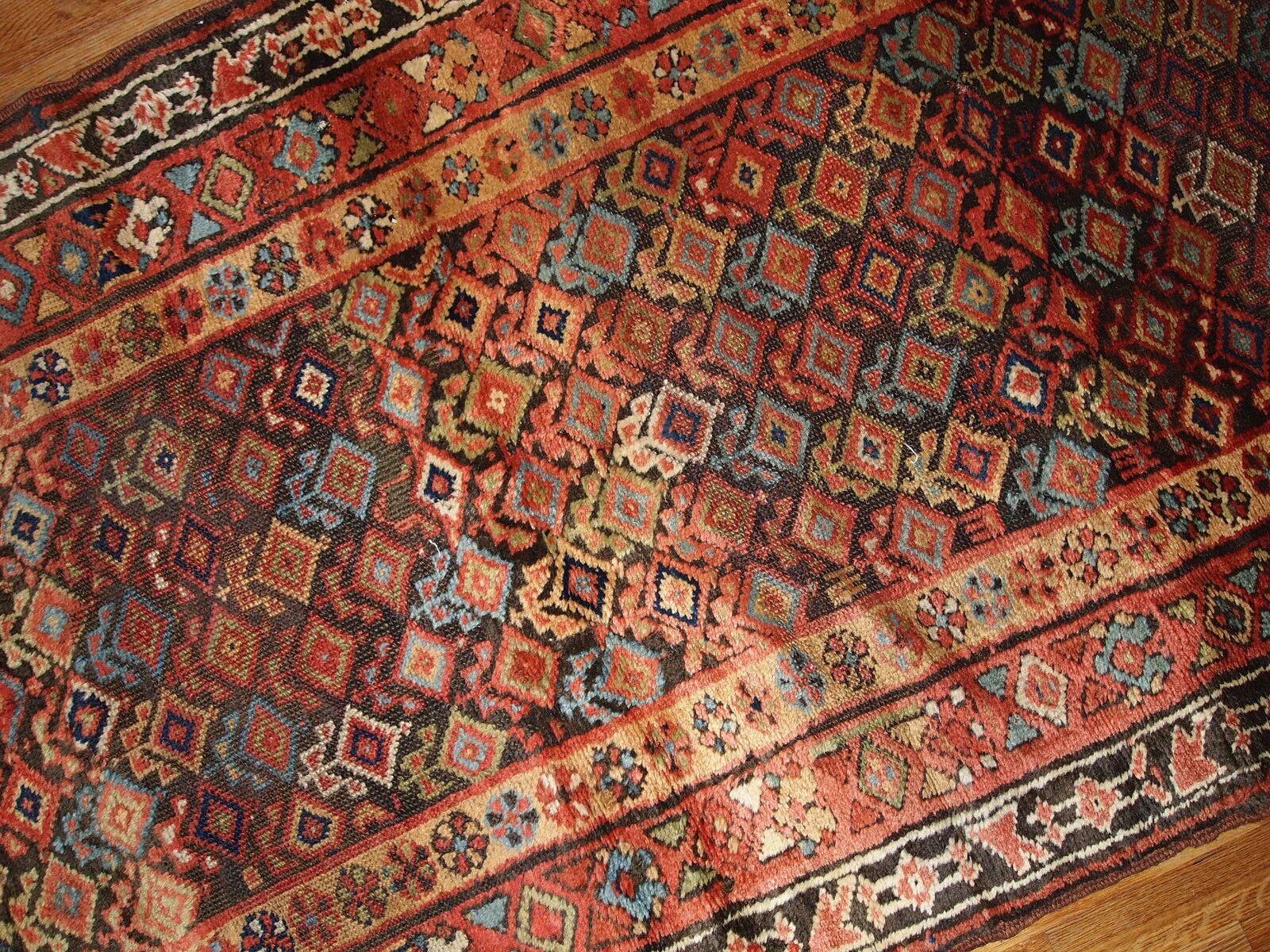Handmade antique Persian Kurdish runner 3.6' x 17.8' (109cm x 542cm) 1880s - 1B445