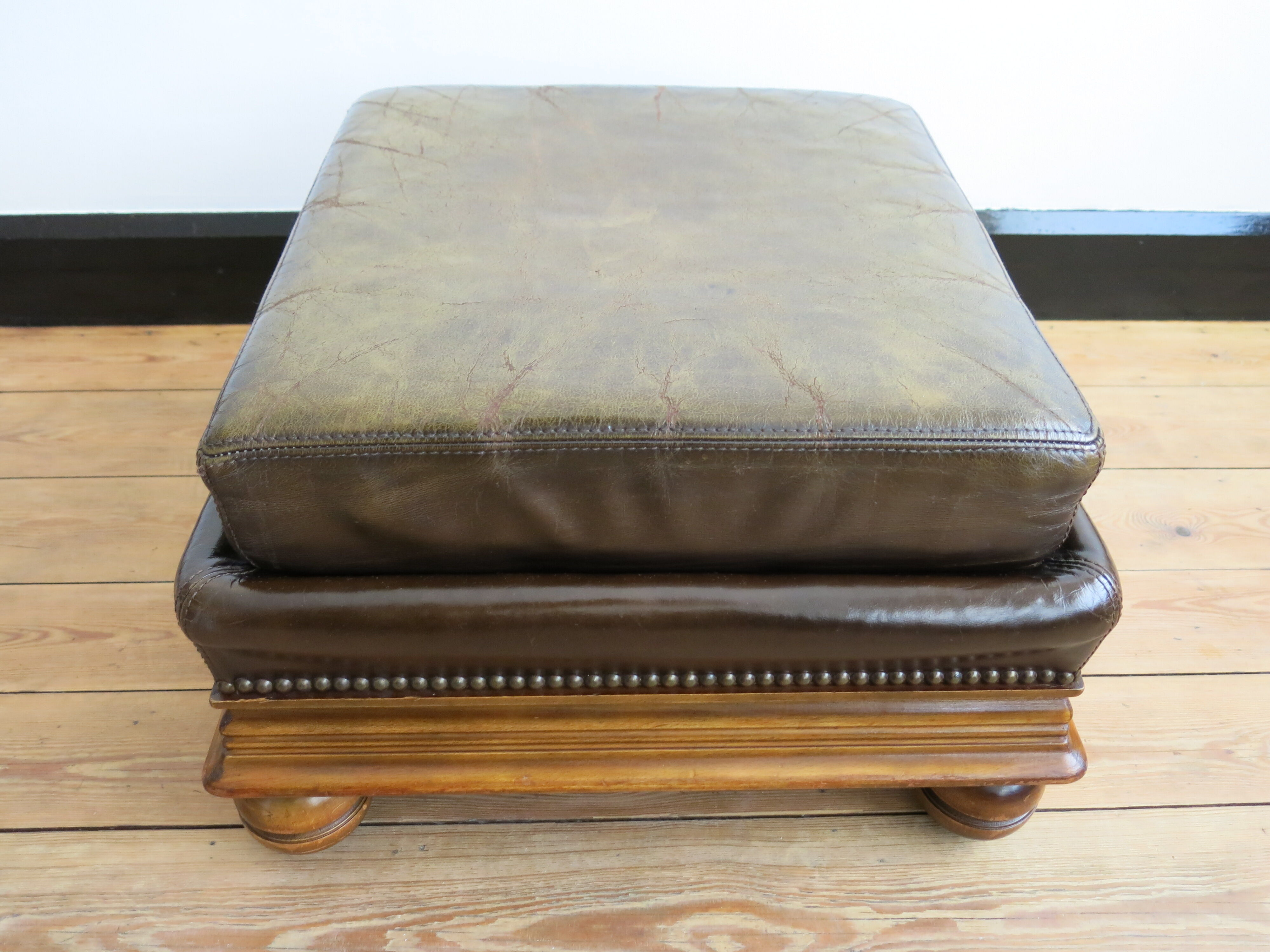 English Chesterfield style leather footrest