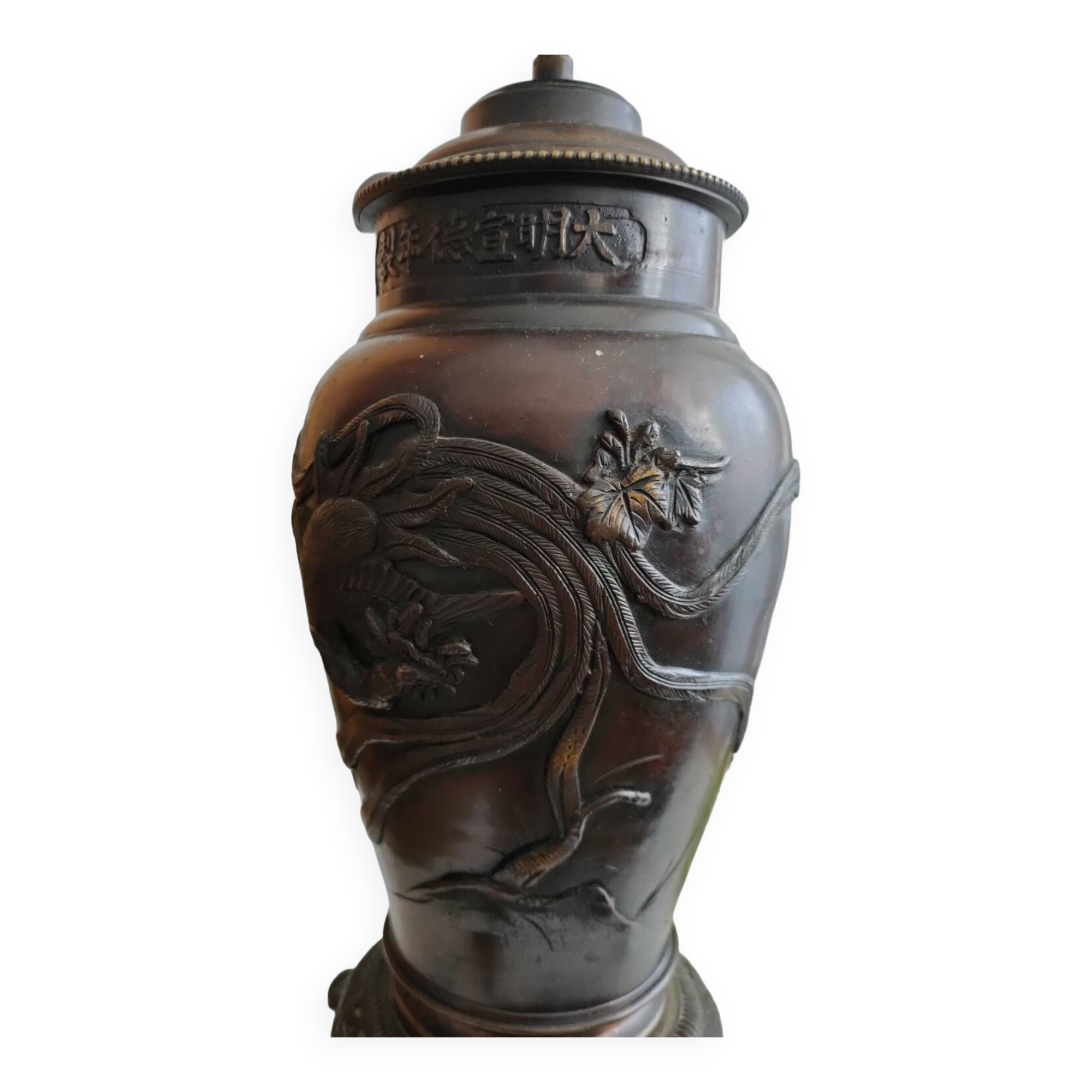 Beautiful old carved wooden lamp base