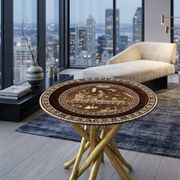 Vintage oriental coffee table in marquetry and mother-of-pearl – Unique piece