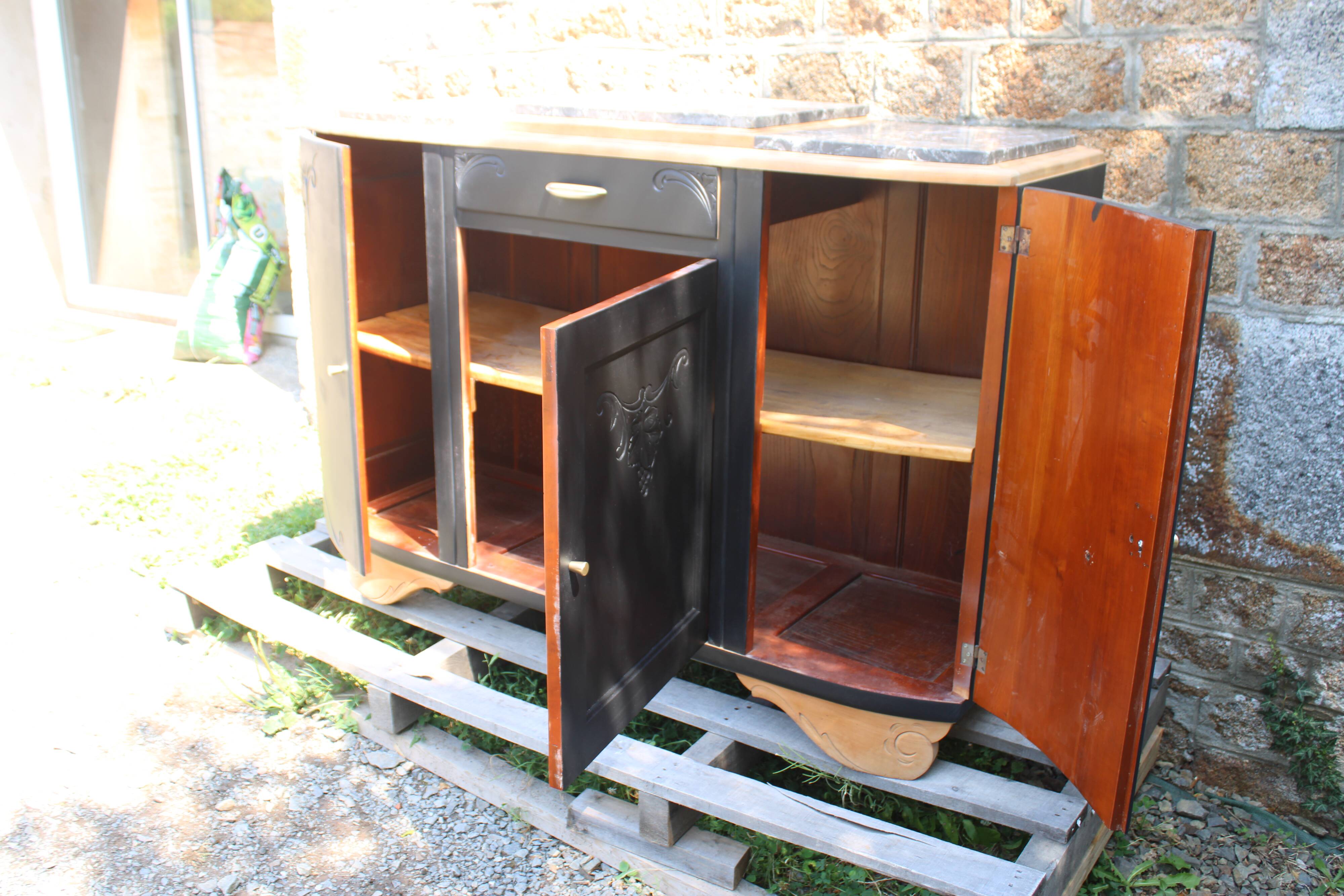 Art Deco buffet with 3 doors in black – Original marble