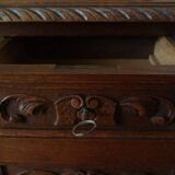 Neo-Renaissance oak cash desk and step