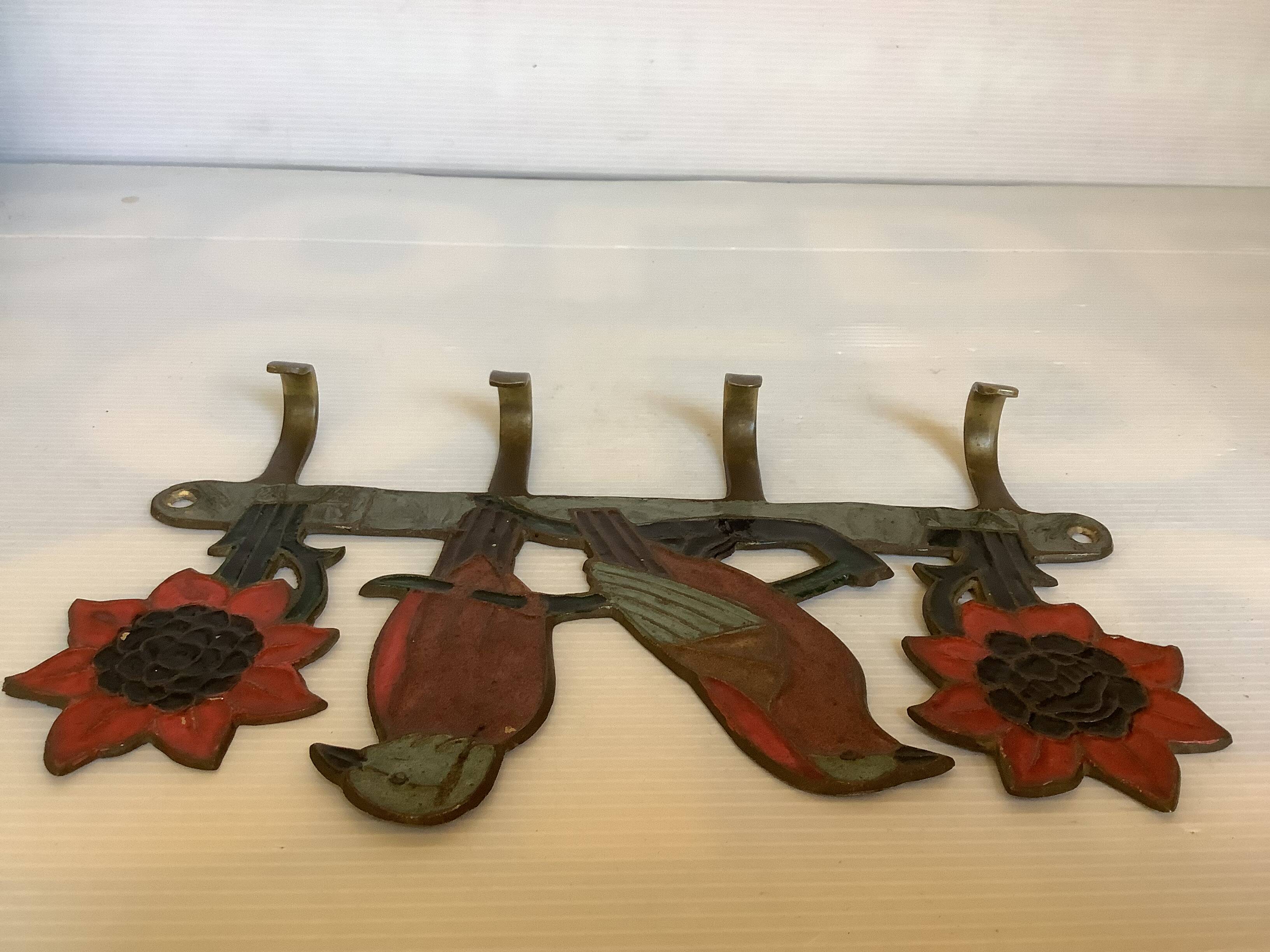 Brass bird and flower coat rack