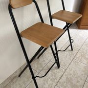 2 tabourets de bar pliable des années 90 bois et métal noir