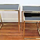 Three coffee tables trundle brass and glass black design 70s
