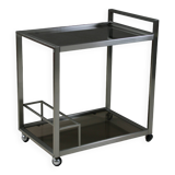 Brushed metal and smoked glass trolley or serving cart, Italy 1970s
