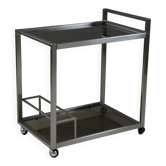 Brushed metal and smoked glass trolley or serving cart, Italy 1970s