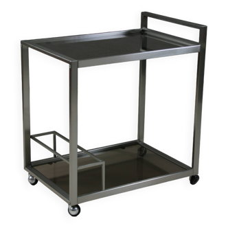 Brushed metal and smoked glass trolley or serving cart, Italy 1970s