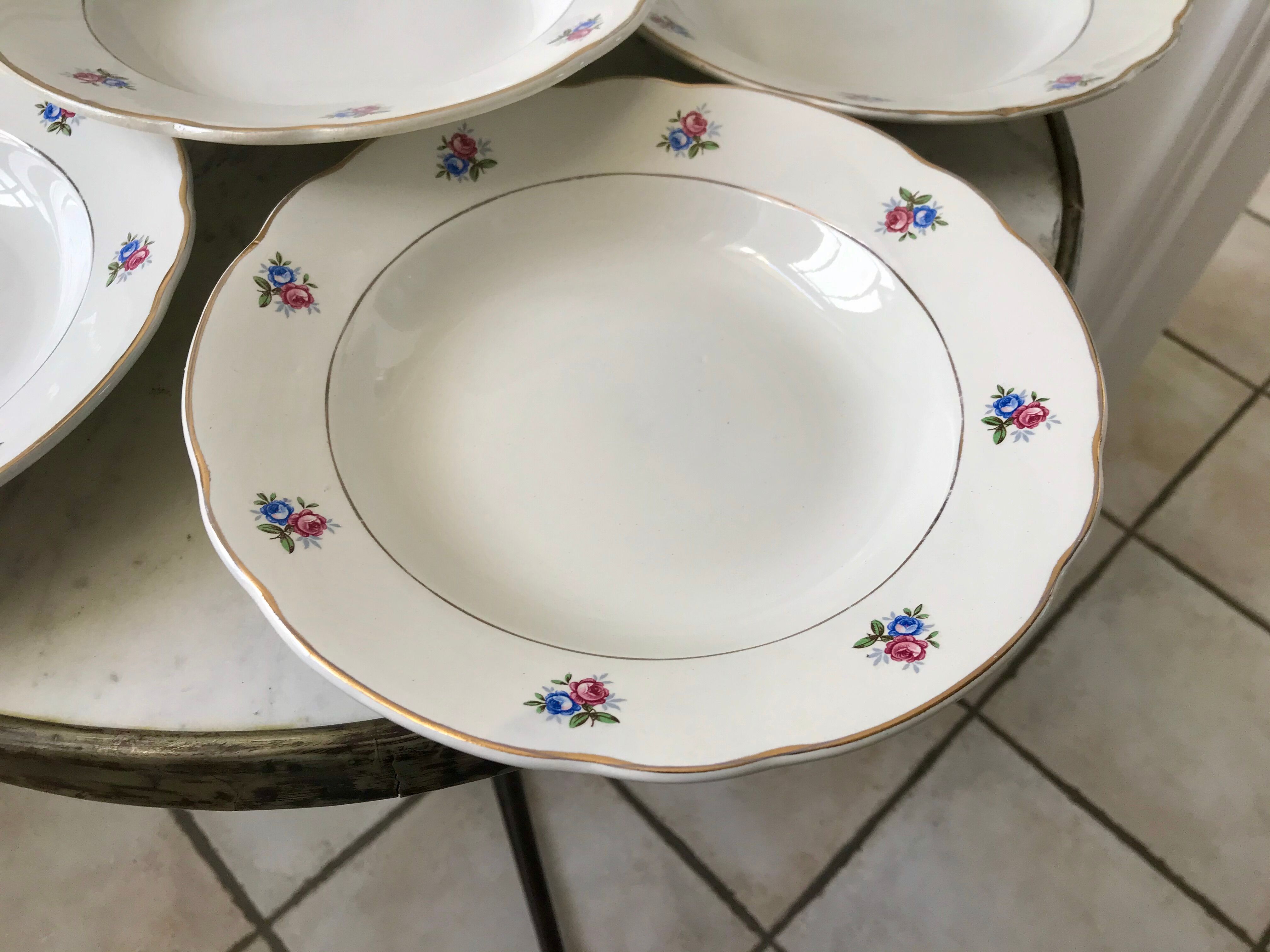 set of 6 hollow plates Digoin Sarreguemines small flowers 50s