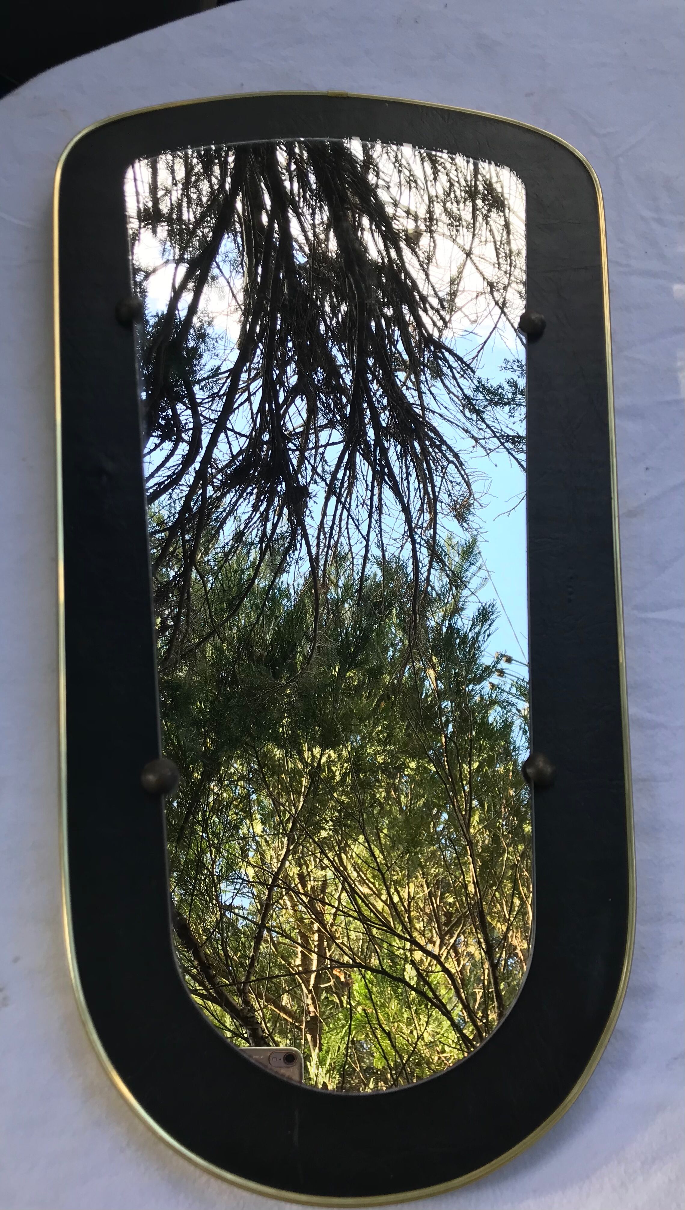 Mirror on vintage black vynil from the 60s 34x62cm