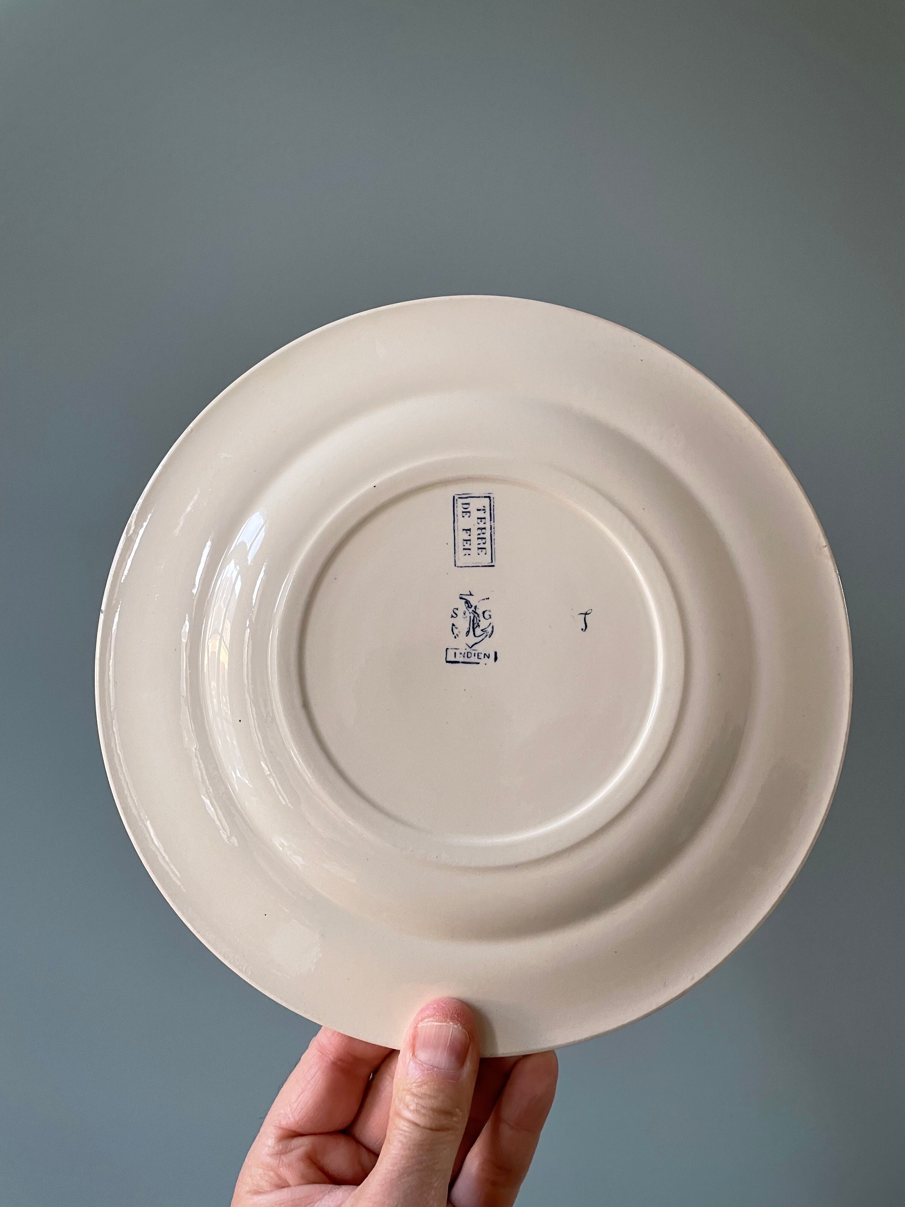 Series of 12 flat plates XIXth earthenware Terre de Fer Clairefontaine