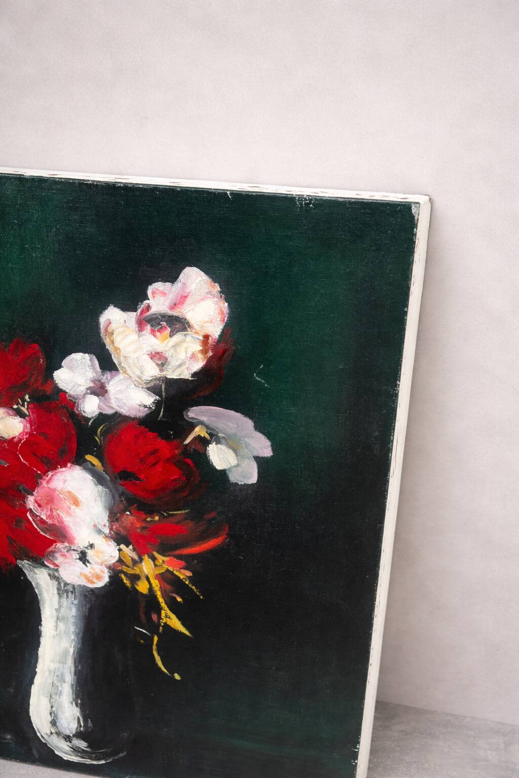 Large oil on canvas – Still life with red flowers – Vlaminck spirit –