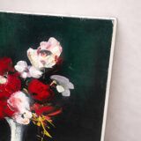 Large oil on canvas – Still life with red flowers – Vlaminck spirit –