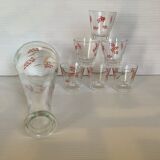 Carafe et 6 verres assortis rouge et doré