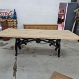 Large industrial table cast iron foot and top solid oak raw