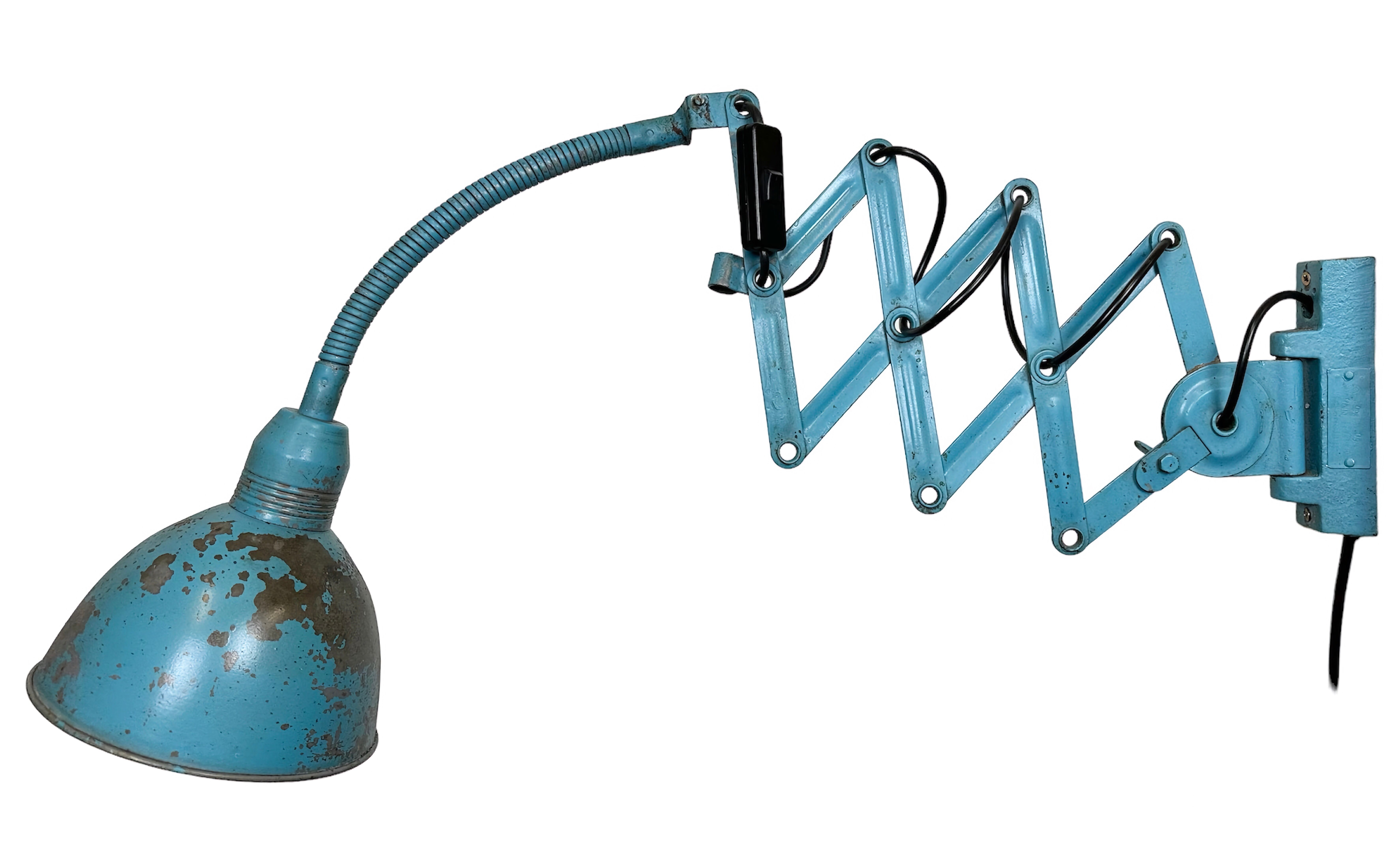 Blue Industrial Scissor Wall Lamp from Elektroinstala, 1960s