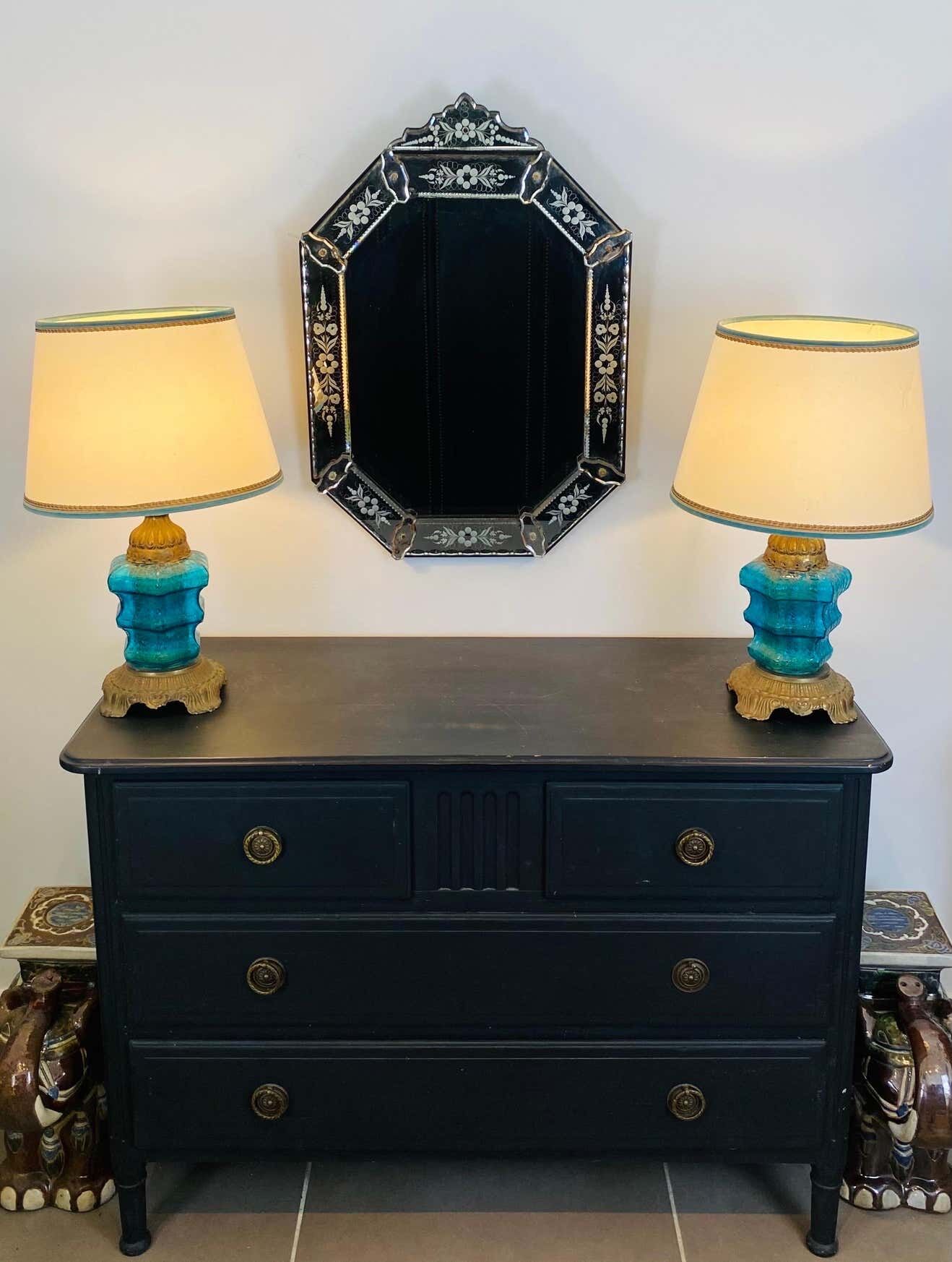 Miroir Louis XIV Régence à parcloses verre gravé Italie